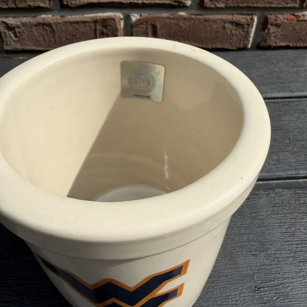 West Virginia WVU Mountaineers Ceramic Utensil Holder Crock Flying WV Logo